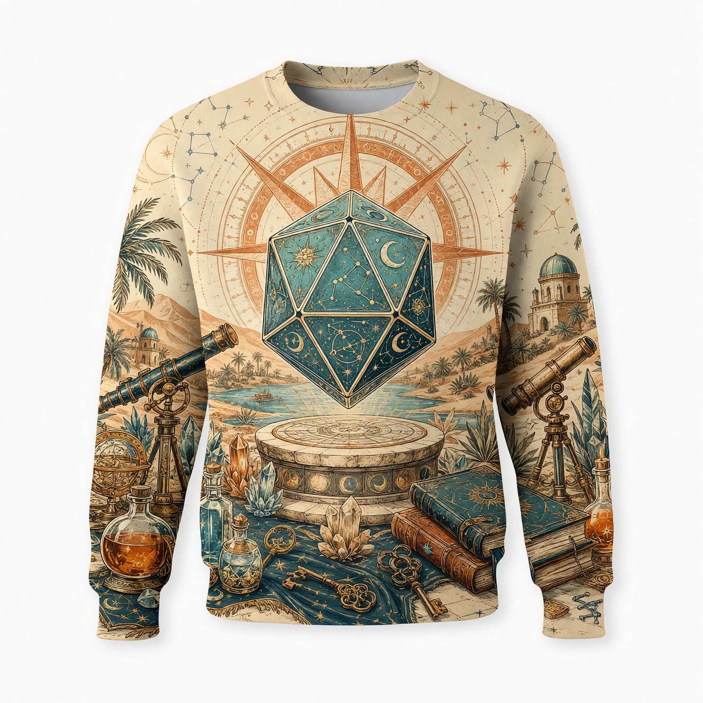 Celestial D20 Dice AOP T-Shirt - Fantasy Astrology Streetwear