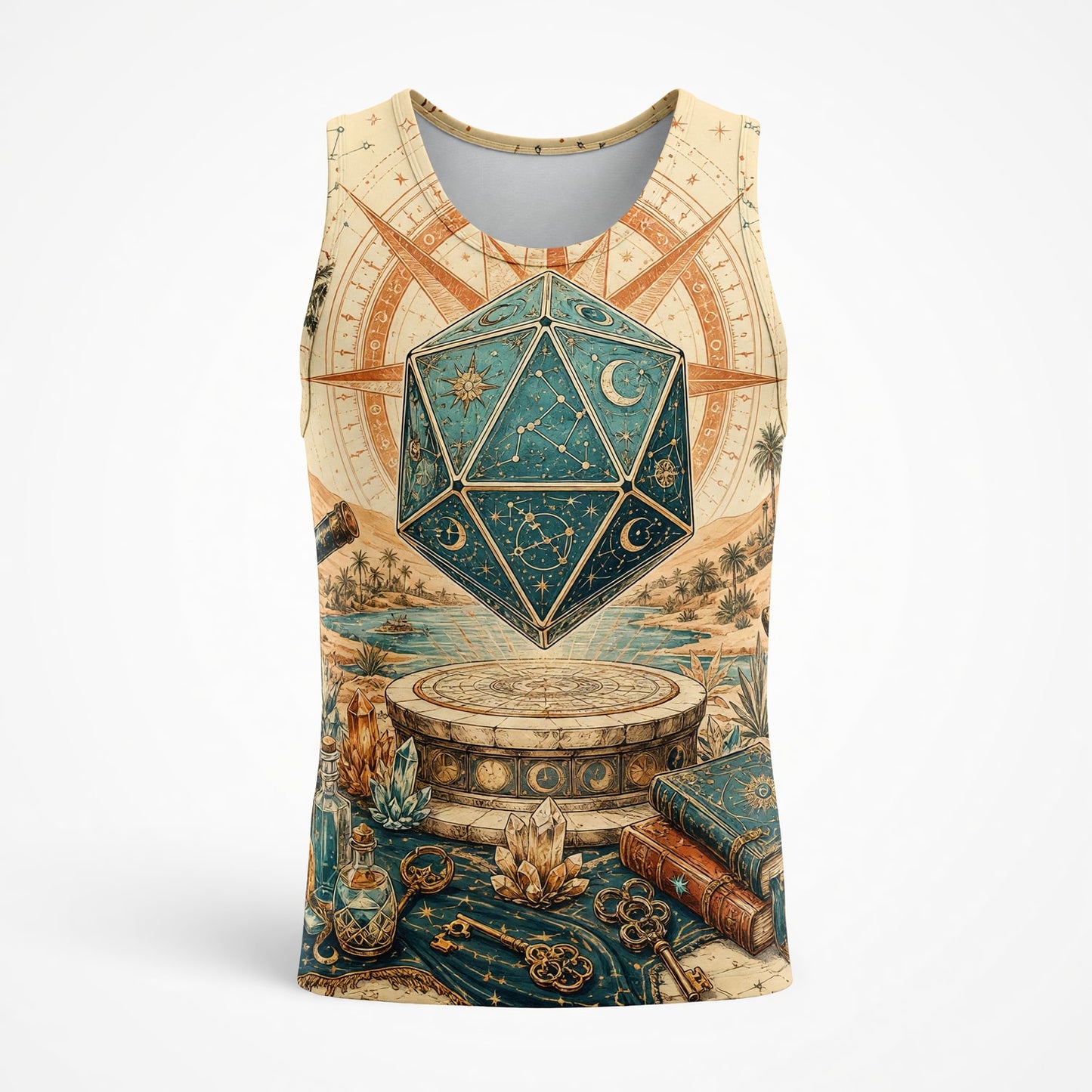 Celestial D20 Dice AOP T-Shirt - Fantasy Astrology Streetwear