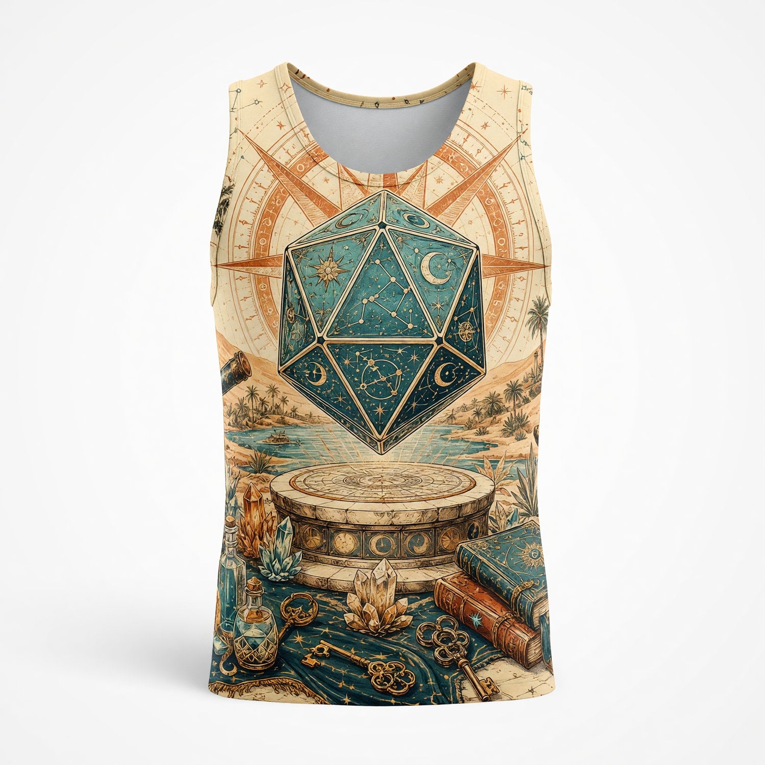 Celestial D20 Dice AOP T-Shirt - Fantasy Astrology Streetwear