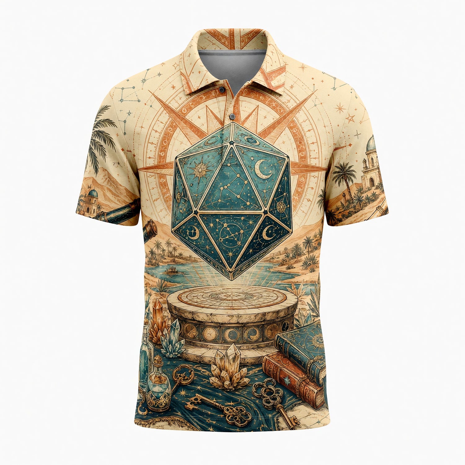 Celestial D20 Dice AOP T-Shirt - Fantasy Astrology Streetwear