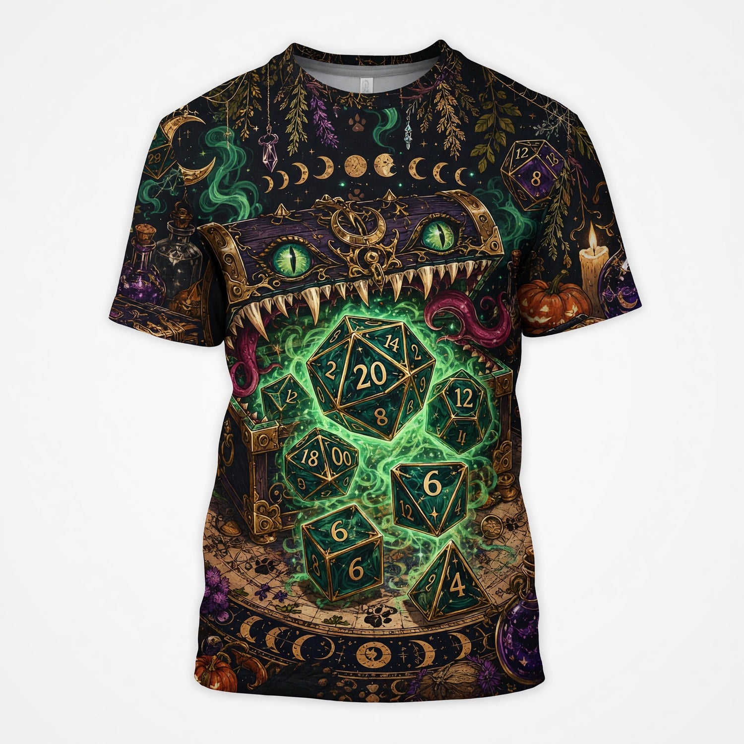 Fantasy Dungeon Mimic Dice AOP T-Shirt - Fantasy RPG Streetwear