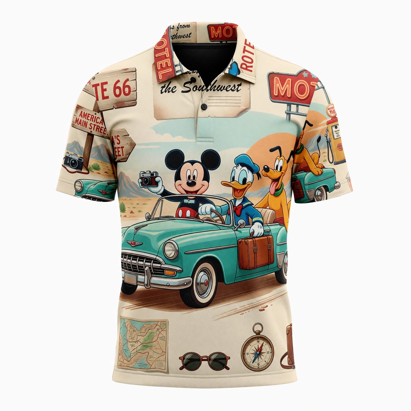Route 66 Road Trip AOP T-Shirt - Mouse Duck Pup Southwest