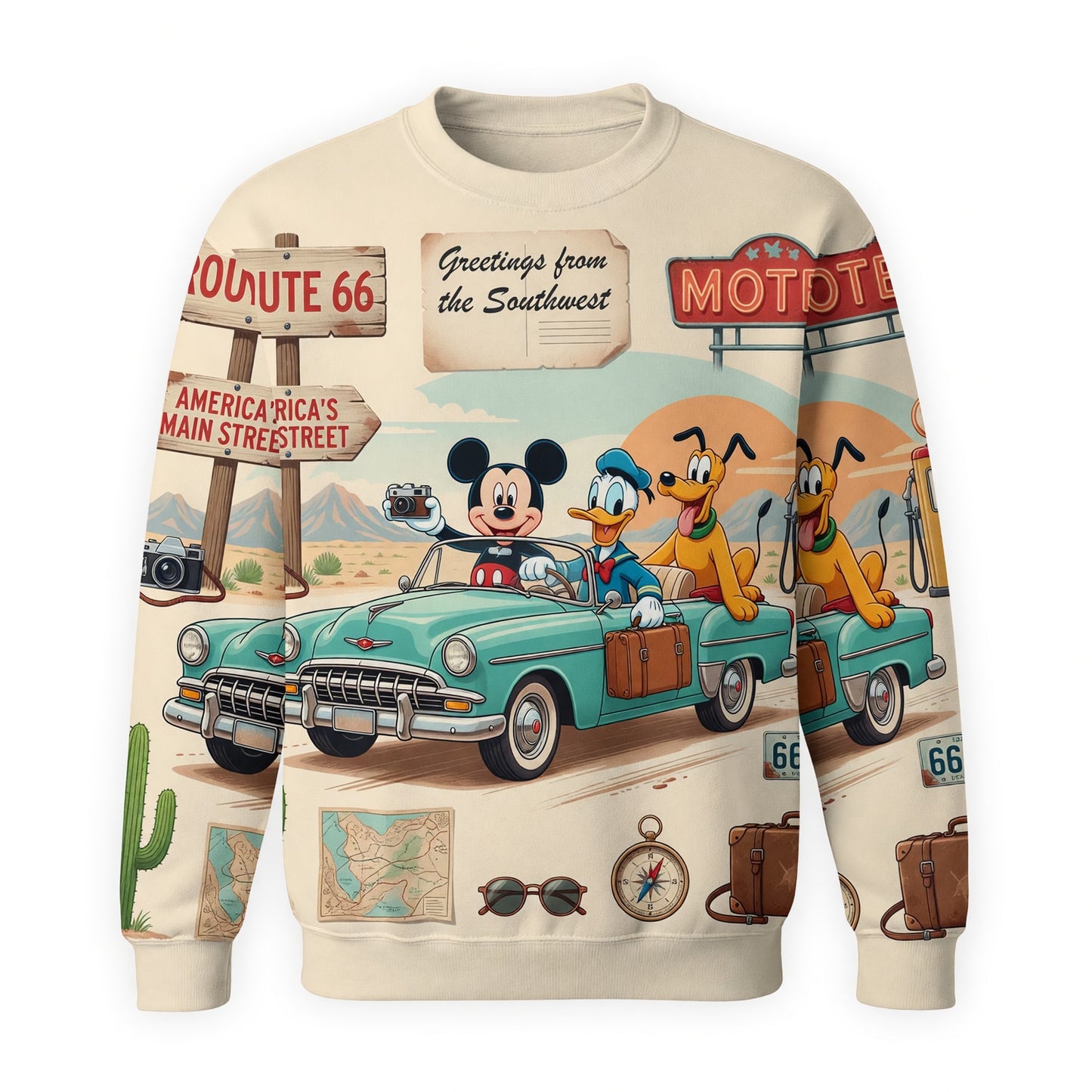 Route 66 Road Trip AOP T-Shirt - Mouse Duck Pup Southwest