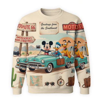 Route 66 Road Trip AOP T-Shirt - Mouse Duck Pup Southwest