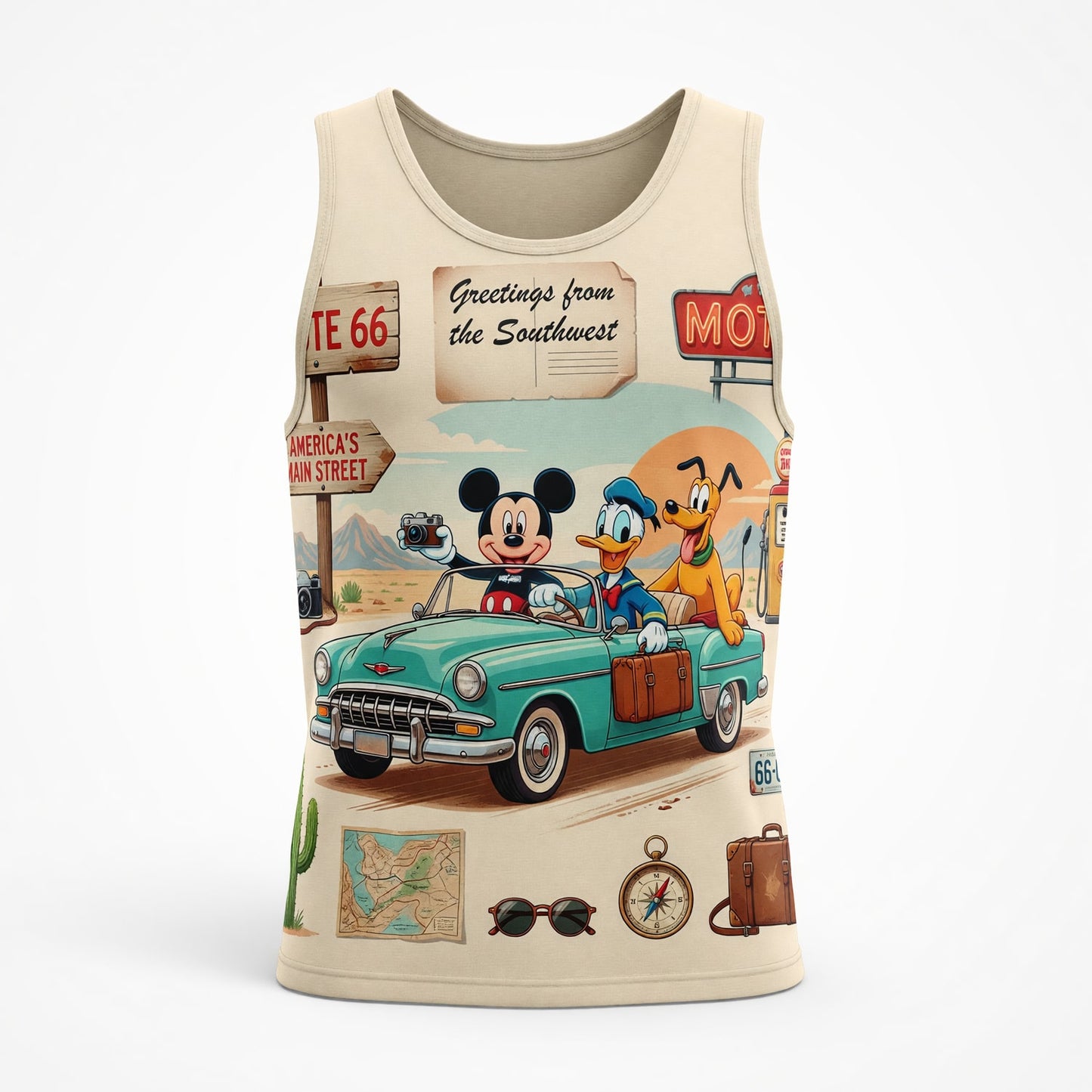 Route 66 Road Trip AOP T-Shirt - Mouse Duck Pup Southwest
