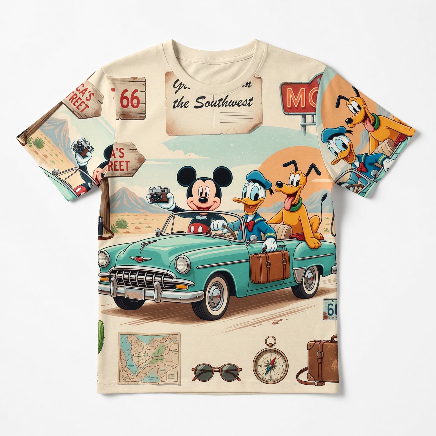 Route 66 Road Trip AOP T-Shirt - Mouse Duck Pup Southwest