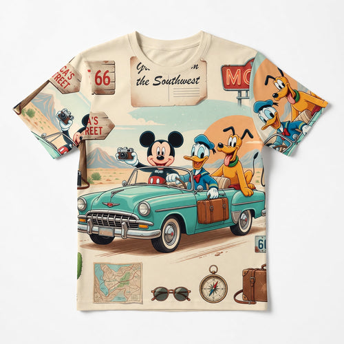Route 66 Road Trip AOP T-Shirt - Mouse Duck Pup Southwest