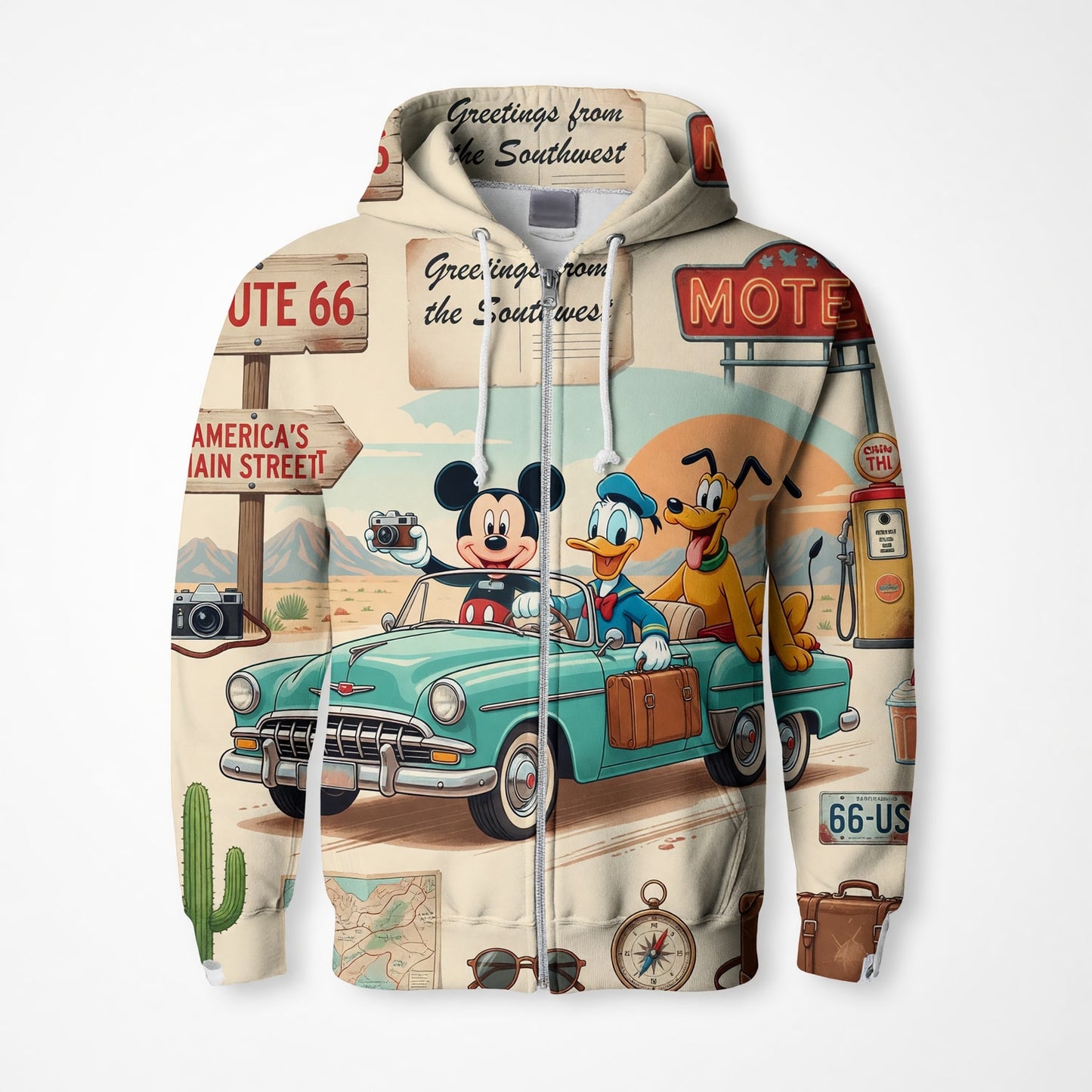 Route 66 Road Trip AOP T-Shirt - Mouse Duck Pup Southwest