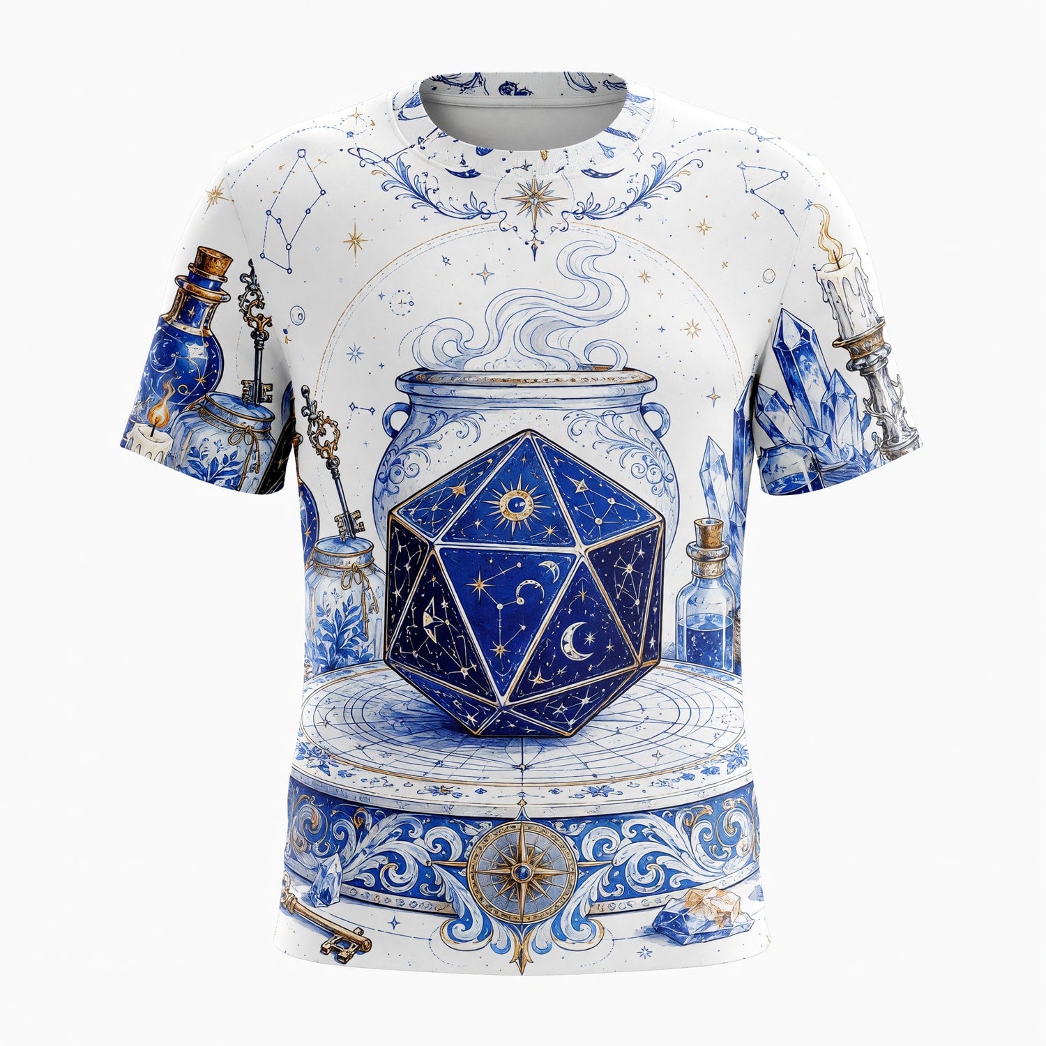 Celestial D20 Dice T-Shirt - Mystic Astrology Fantasy Apparel