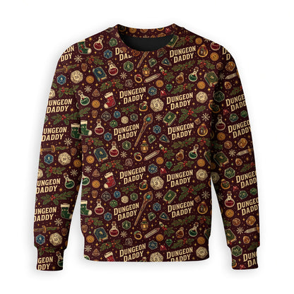 Dungeon Daddy Christmas AOP T-Shirt - Fantasy Holiday Dice Pattern