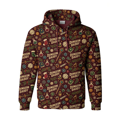 Dungeon Daddy Christmas AOP T-Shirt - Fantasy Holiday Dice Pattern