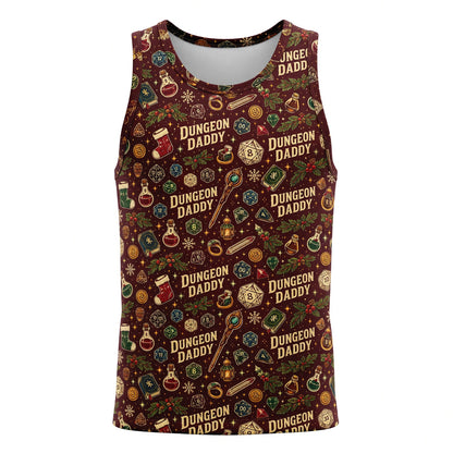 Dungeon Daddy Christmas AOP T-Shirt - Fantasy Holiday Dice Pattern
