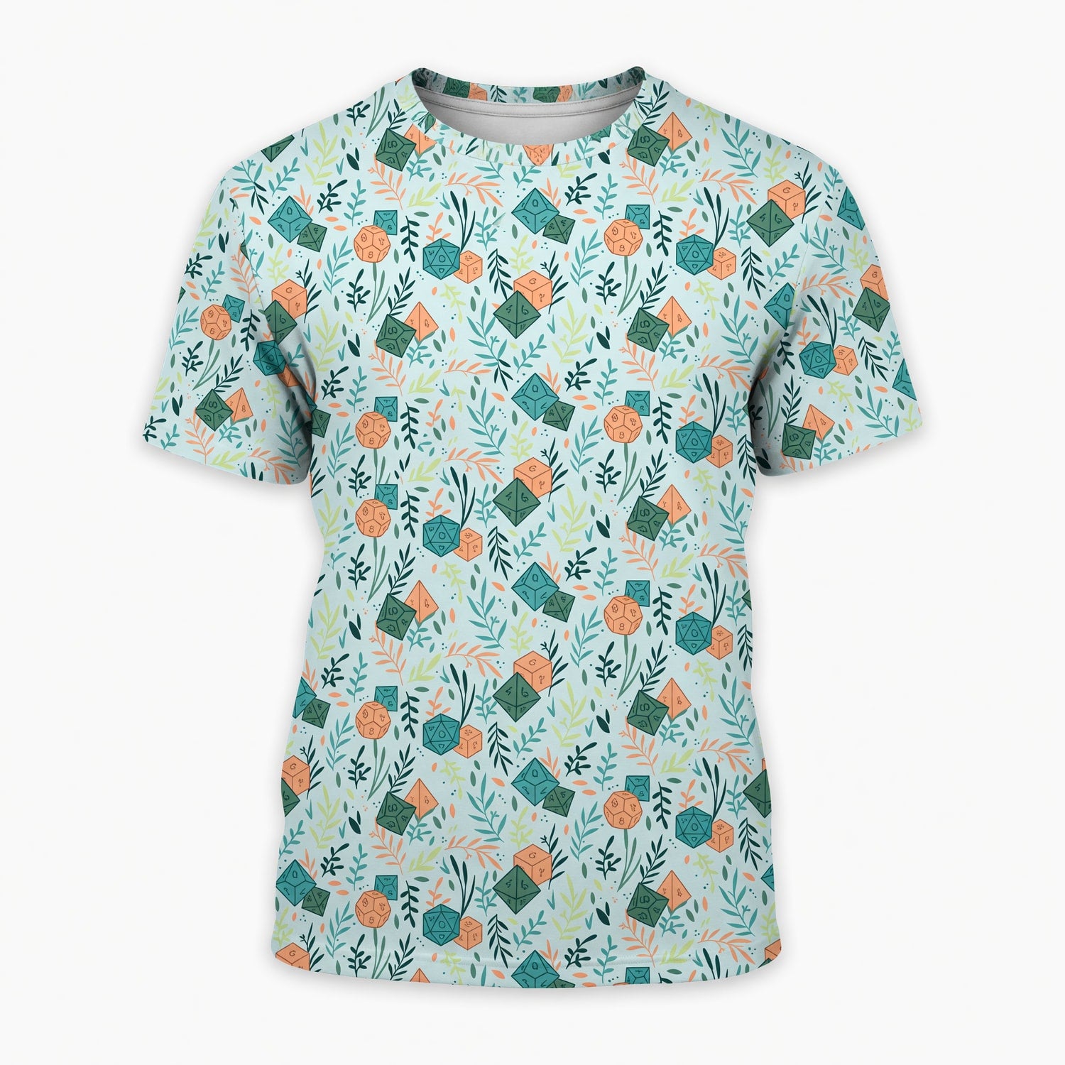 Dice Floral AOP T-Shirt - Botanical Tabletop RPG Pattern