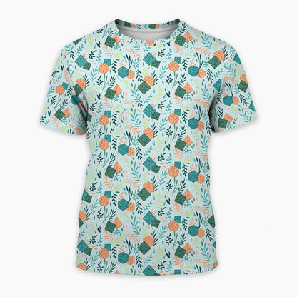 Dice Floral AOP T-Shirt - Botanical Tabletop RPG Pattern