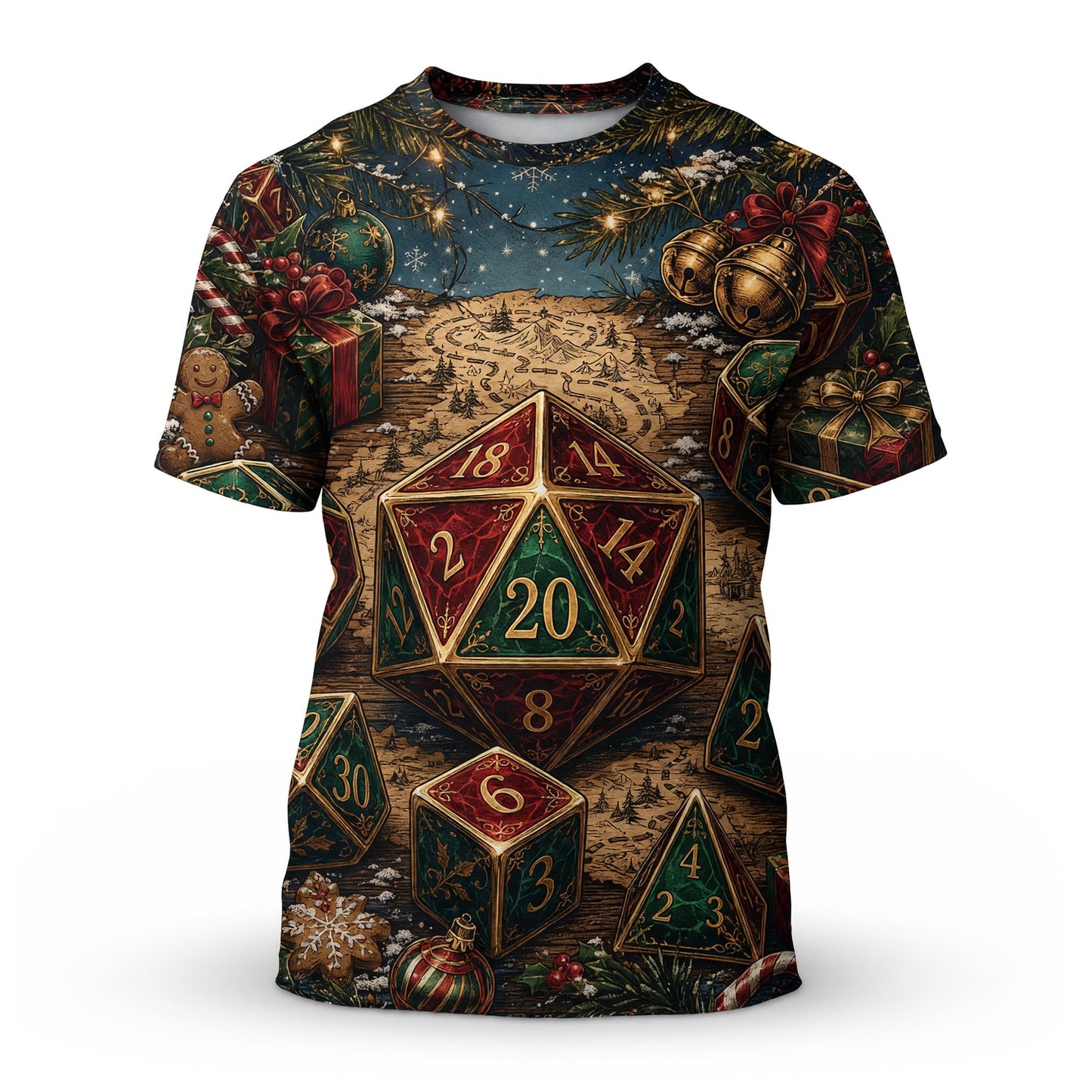 Christmas Dice AOP T-Shirt - Fantasy Holiday RPG Apparel