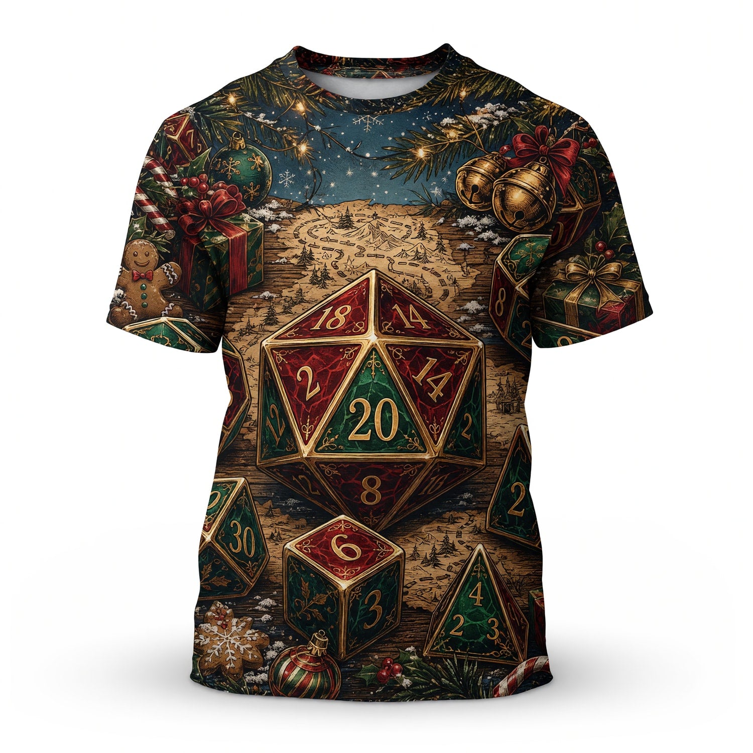 Christmas Dice AOP T-Shirt - Fantasy Holiday RPG Apparel