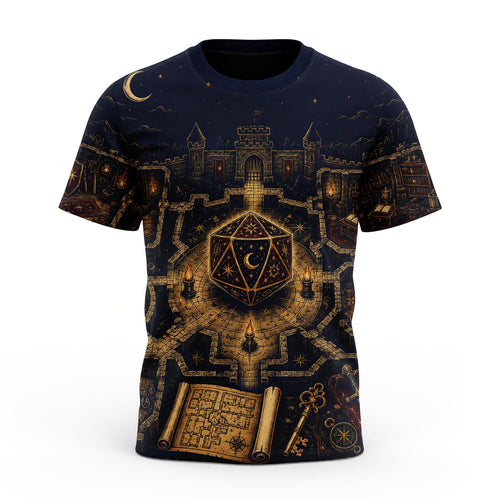 D20 Fantasy Castle AOP T-Shirt - RPG Tabletop Gaming Apparel
