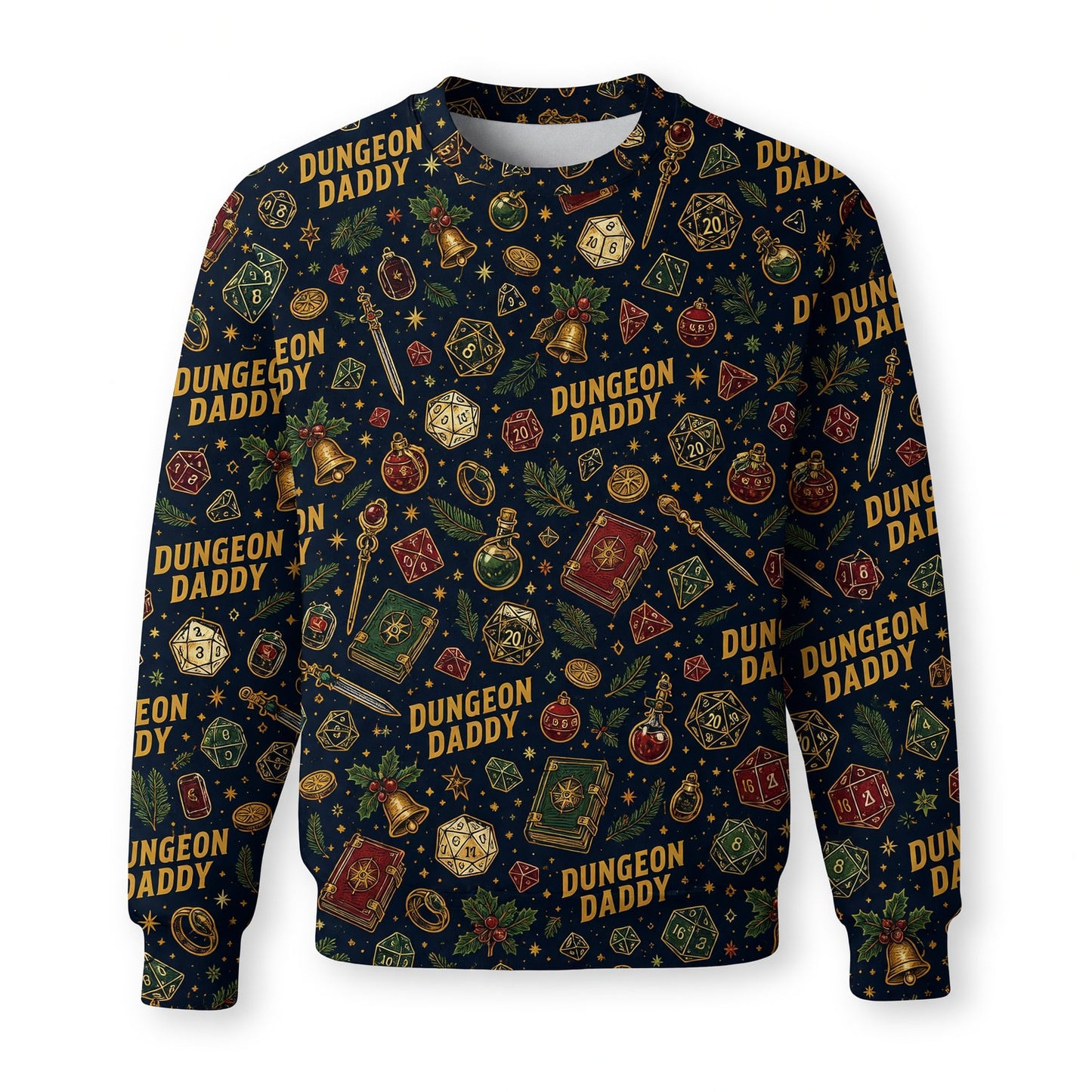 Dungeon Daddy Christmas AOP T-Shirt - Holiday Tabletop Pattern