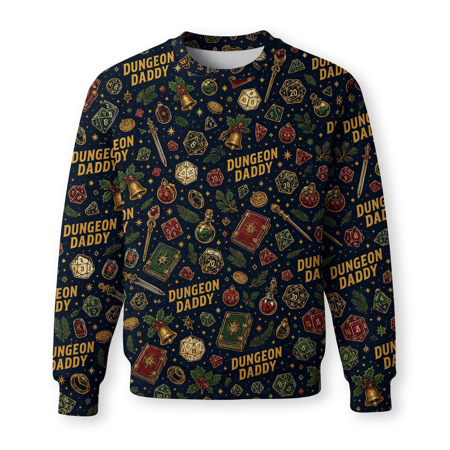 Dungeon Daddy Christmas AOP T-Shirt - Holiday Tabletop Pattern