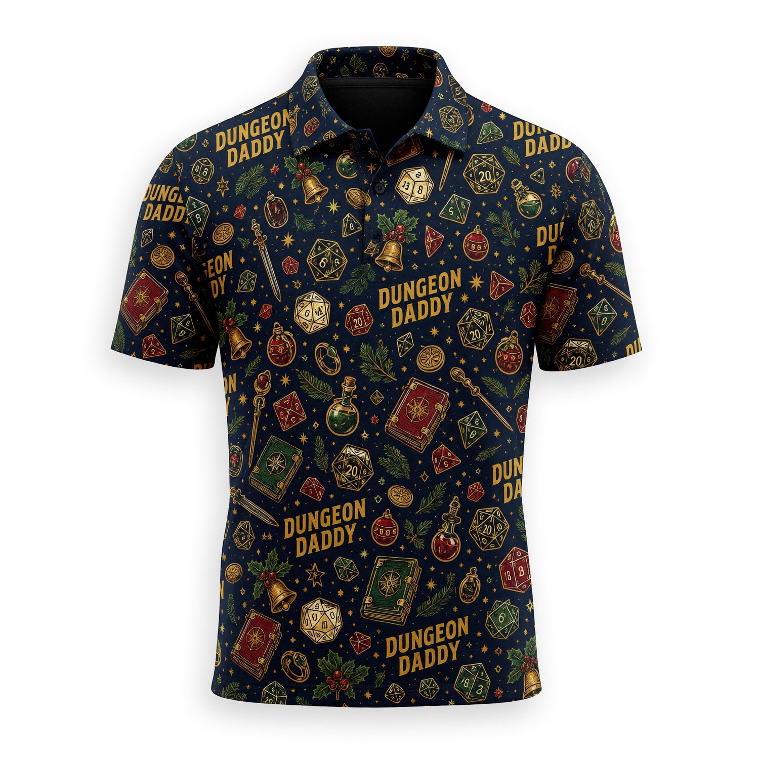 Dungeon Daddy Christmas AOP T-Shirt - Holiday Tabletop Pattern