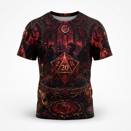 Gothic Vampire Dice AOP T-Shirt - Dark Masquerade RPG Streetwear