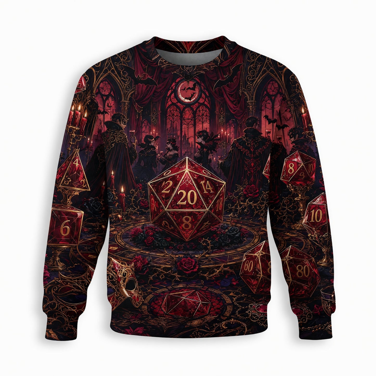 Gothic Vampire Dice AOP T-Shirt - Dark Masquerade RPG Streetwear