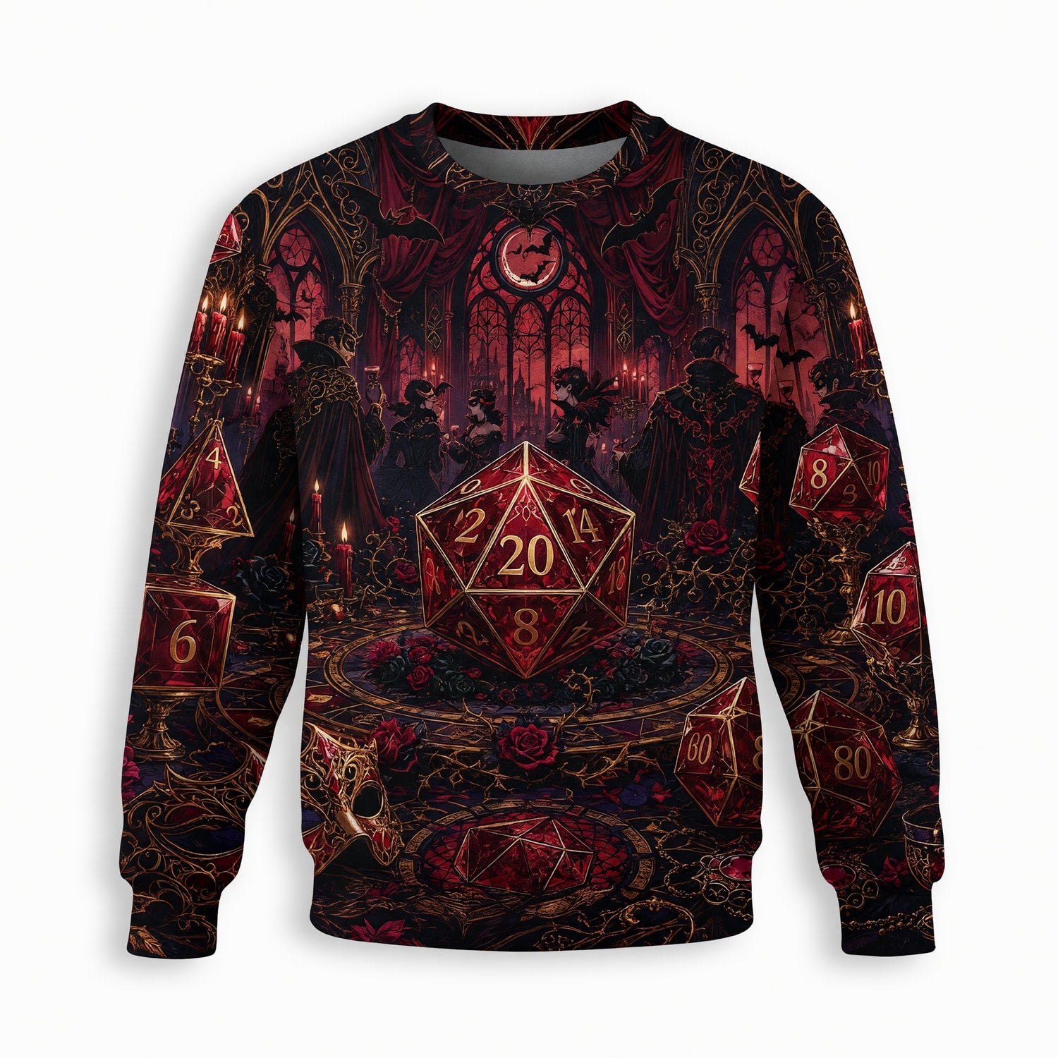 Gothic Vampire Dice AOP T-Shirt - Dark Masquerade RPG Streetwear