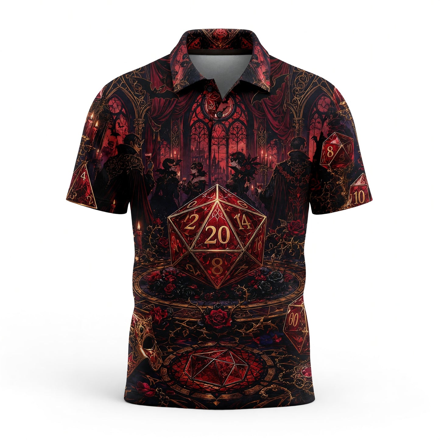 Gothic Vampire Dice AOP T-Shirt - Dark Masquerade RPG Streetwear