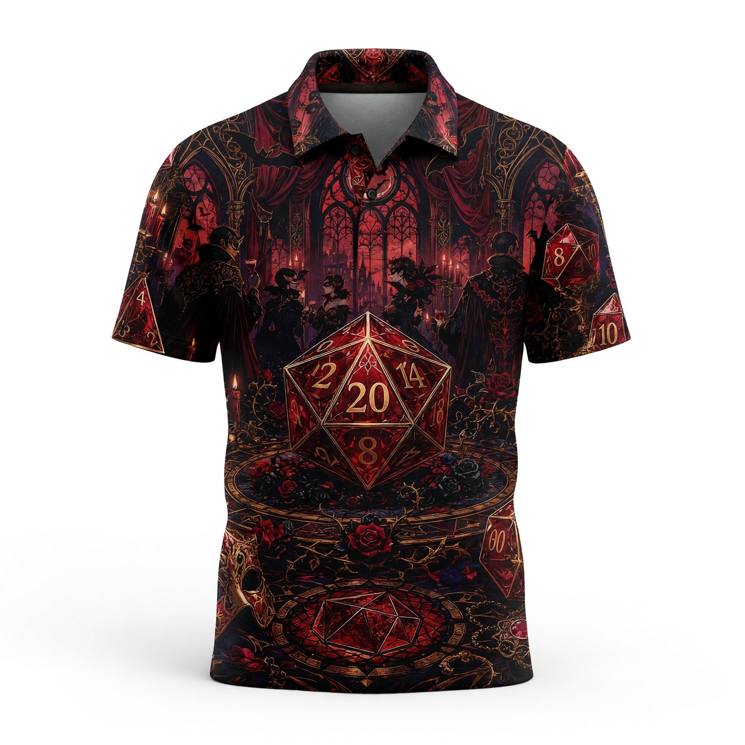 Gothic Vampire Dice AOP T-Shirt - Dark Masquerade RPG Streetwear
