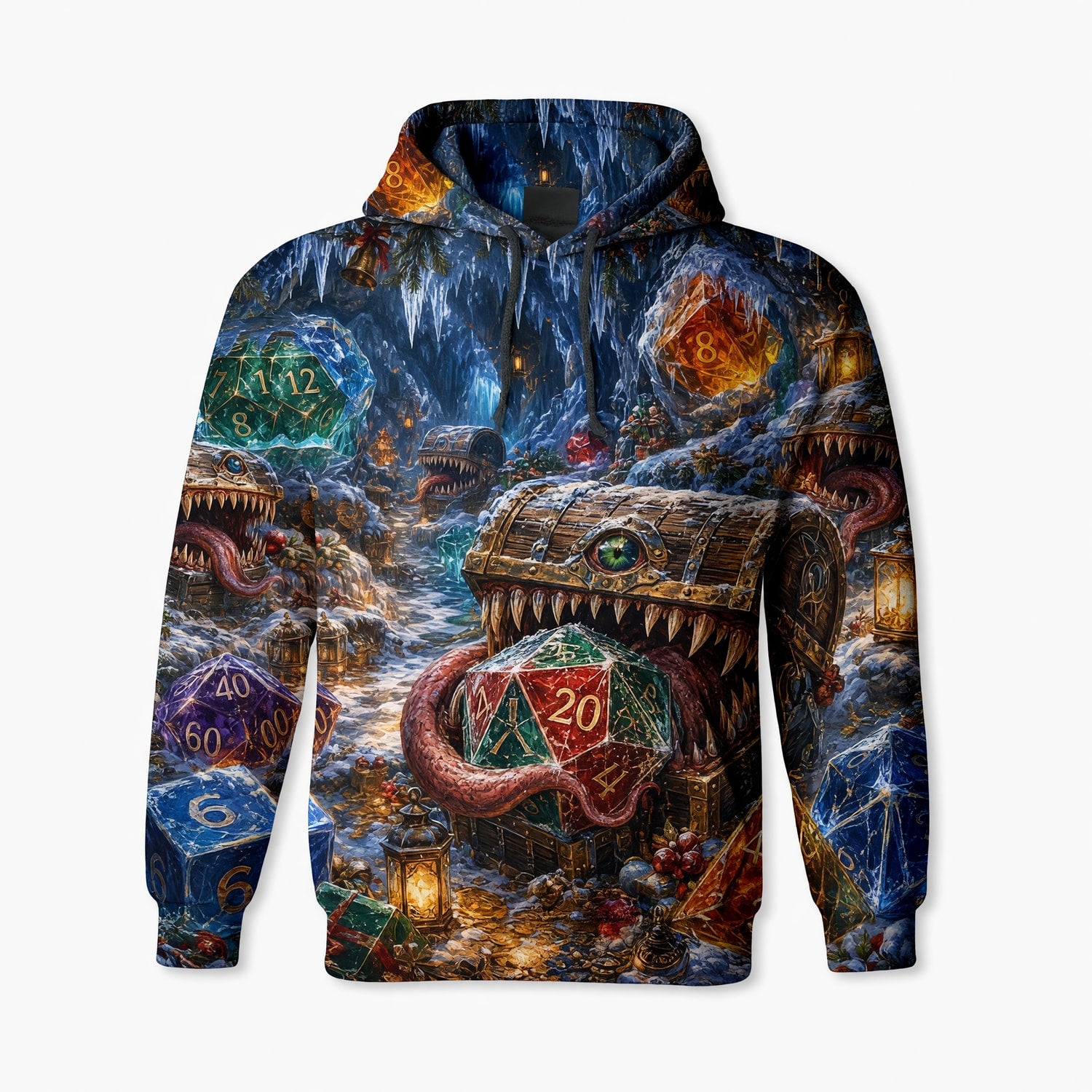 Christmas Mimic Dice AOP T-Shirt - Fantasy RPG Holiday Apparel