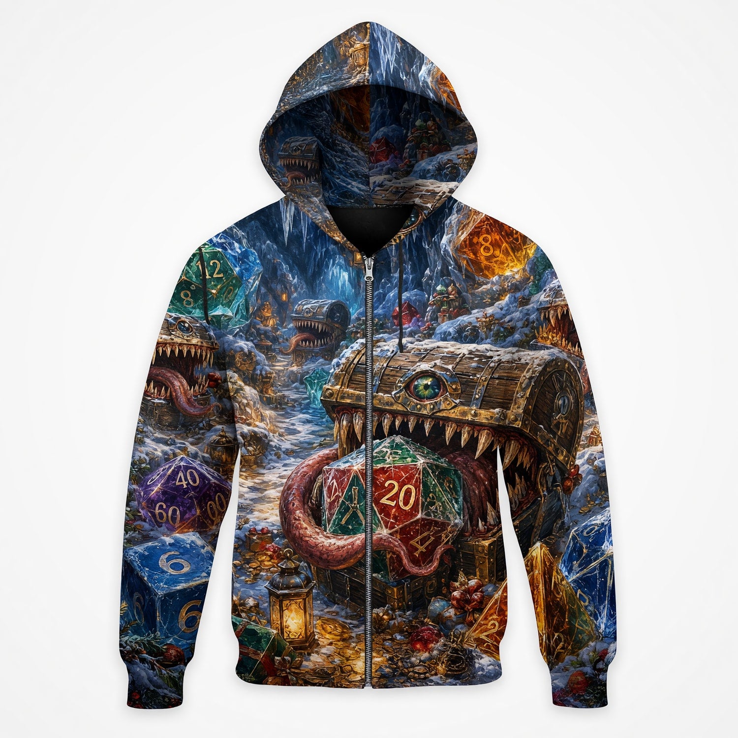 Christmas Mimic Dice AOP T-Shirt - Fantasy RPG Holiday Apparel