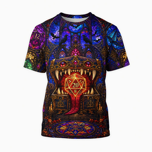 Fantasy Dungeon Mimic Dice AOP T-Shirt - Gothic Fantasy RPG Apparel