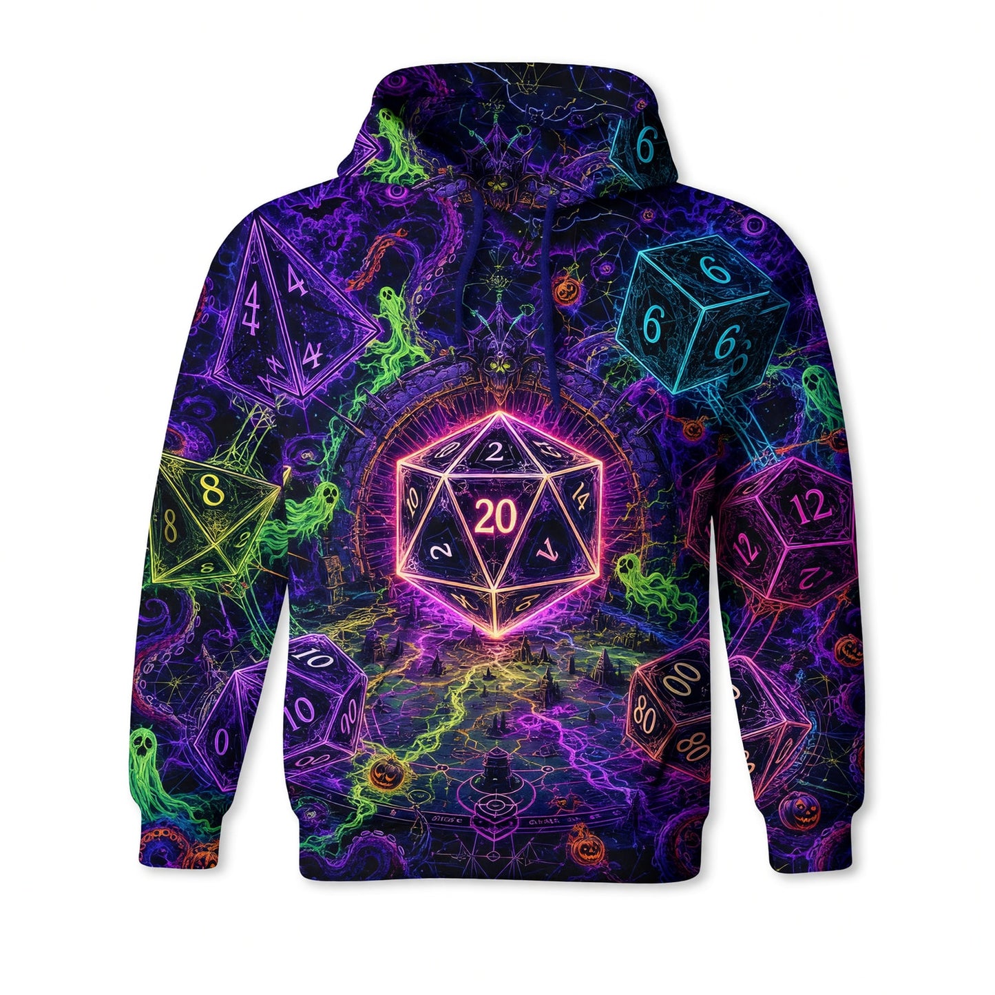 Halloween Dice AOP T-Shirt - Spooky Neon RPG Fantasy Apparel