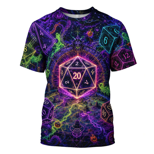 Halloween Dice AOP T-Shirt - Spooky Neon RPG Fantasy Apparel