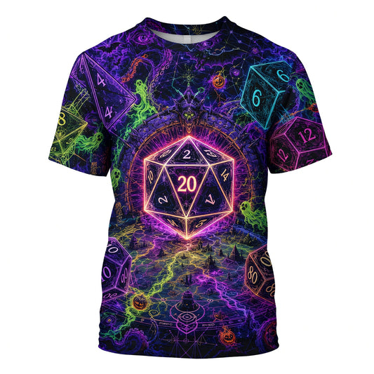 Halloween Dice AOP T-Shirt - Spooky Neon RPG Fantasy Apparel