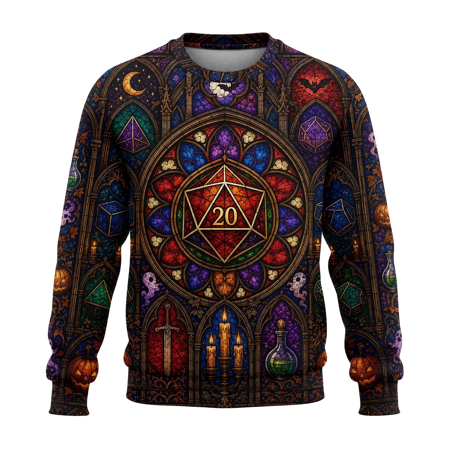 Fantasy Dungeon D20 AOP T-Shirt - Gothic Halloween Stained Glass