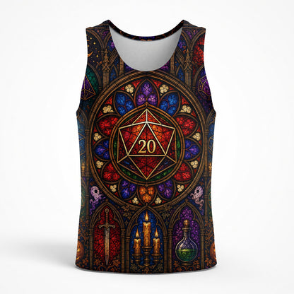 Fantasy Dungeon D20 AOP T-Shirt - Gothic Halloween Stained Glass