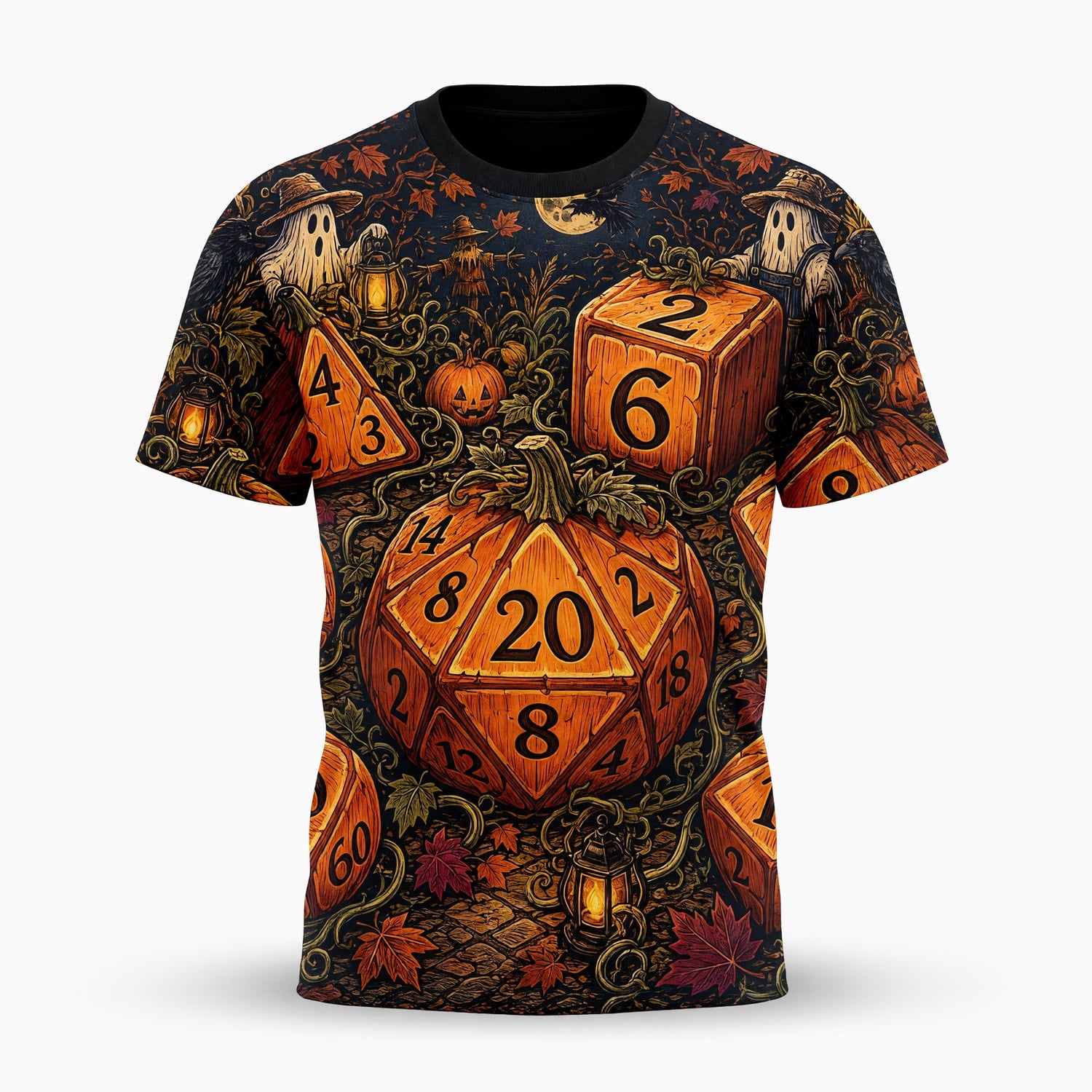 Halloween Dice AOP T-Shirt - Spooky Pumpkin RPG Streetwear