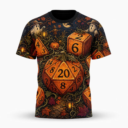 Halloween Dice AOP T-Shirt - Spooky Pumpkin RPG Streetwear