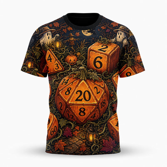Halloween Dice AOP T-Shirt - Spooky Pumpkin RPG Streetwear