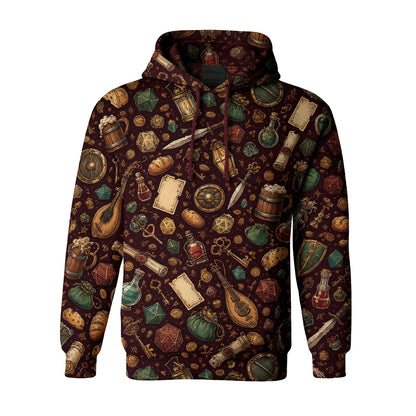 Fantasy Dungeon AOP Apparel - Fantasy RPG Dice Treasure Pattern