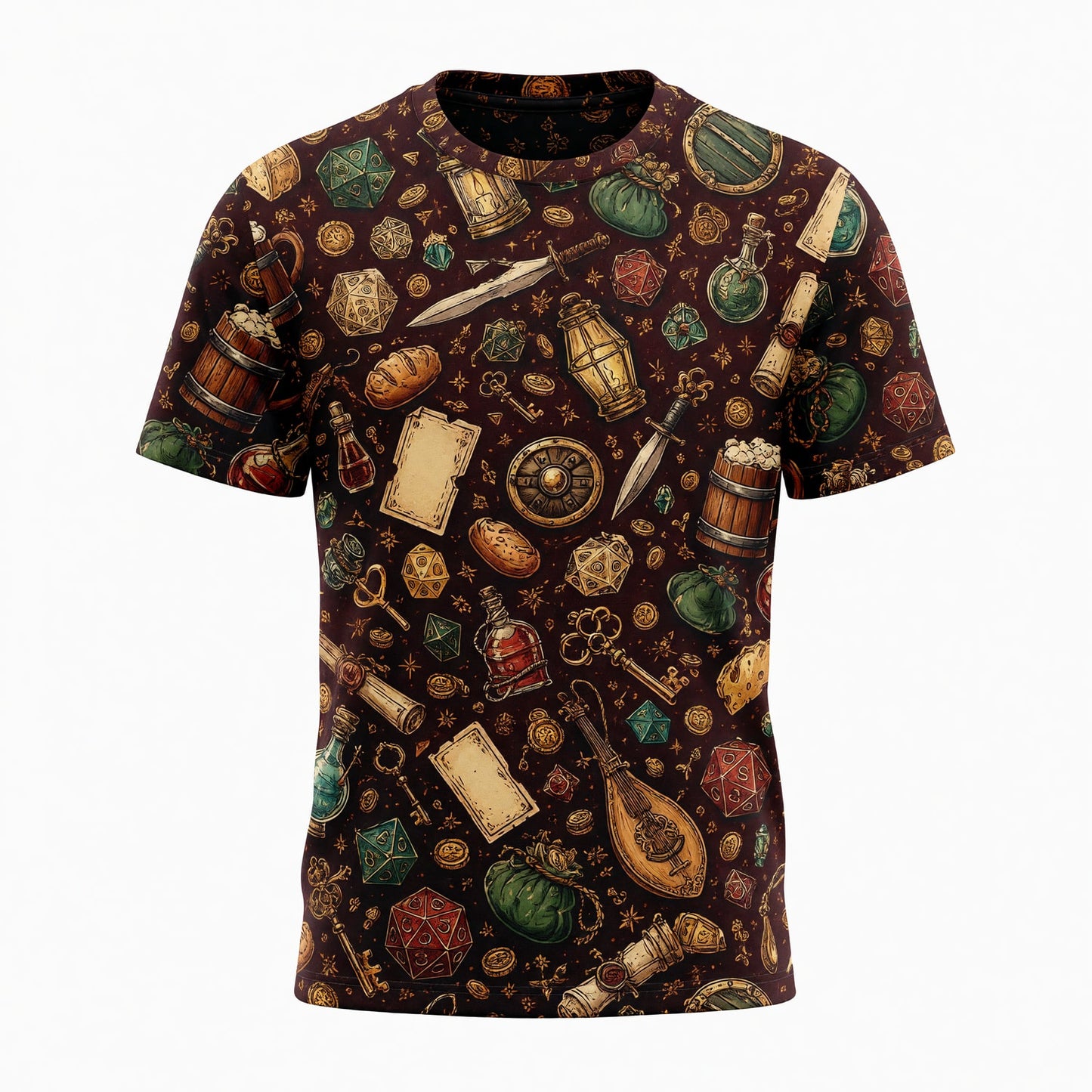Fantasy Dungeon AOP Apparel - Fantasy RPG Dice Treasure Pattern