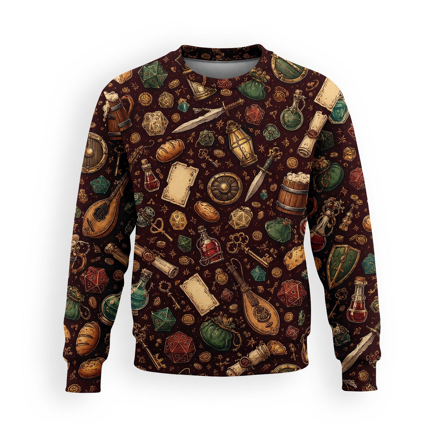 Fantasy Dungeon AOP Apparel - Fantasy RPG Dice Treasure Pattern