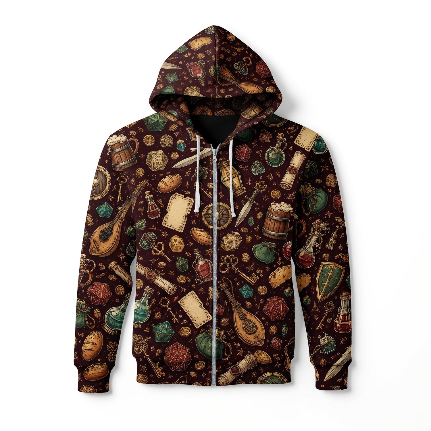 Fantasy Dungeon AOP Apparel - Fantasy RPG Dice Treasure Pattern