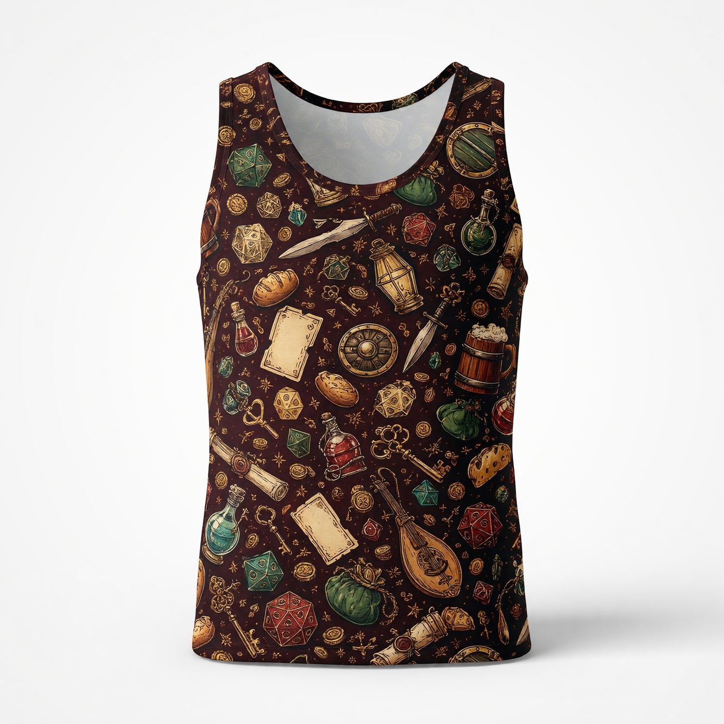 Fantasy Dungeon AOP Apparel - Fantasy RPG Dice Treasure Pattern