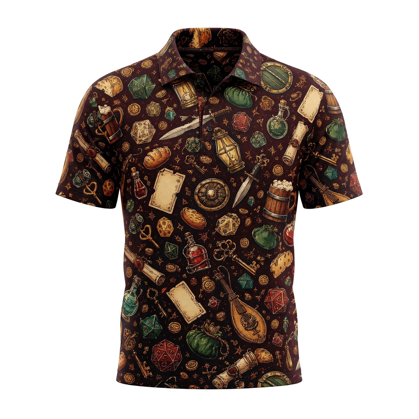 Fantasy Dungeon AOP Apparel - Fantasy RPG Dice Treasure Pattern