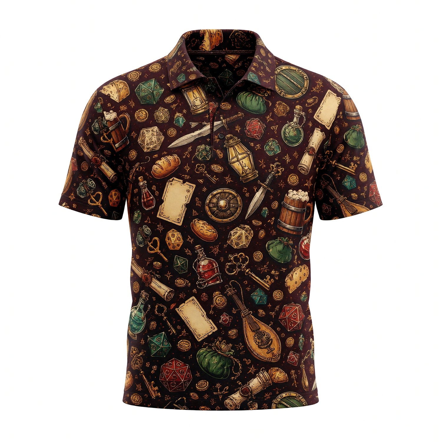 Fantasy Dungeon AOP Apparel - Fantasy RPG Dice Treasure Pattern