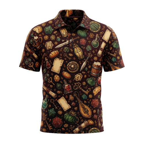 Fantasy Dungeon AOP Apparel - Fantasy RPG Dice Treasure Pattern