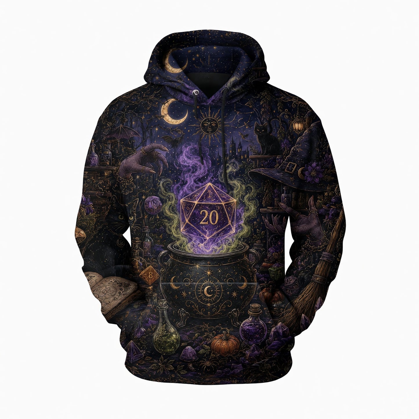 Witch D20 Cauldron AOP T-Shirt - Fantasy RPG Streetwear
