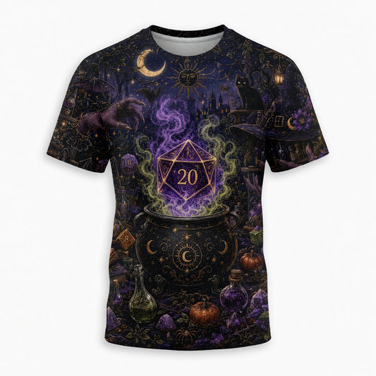 Witch D20 Cauldron AOP T-Shirt - Fantasy RPG Streetwear